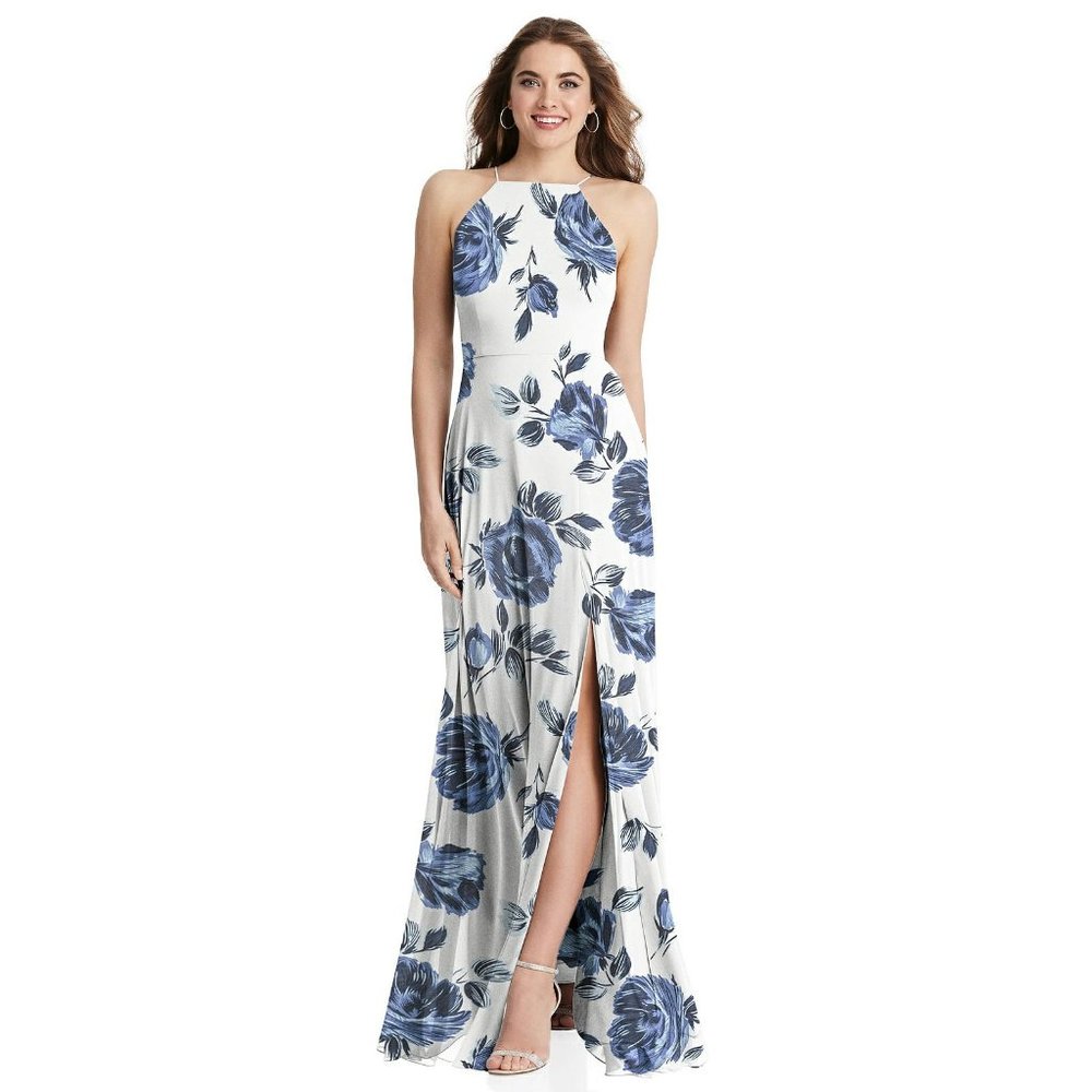 Blue Floral Dessy Group Bridesmaid Dress